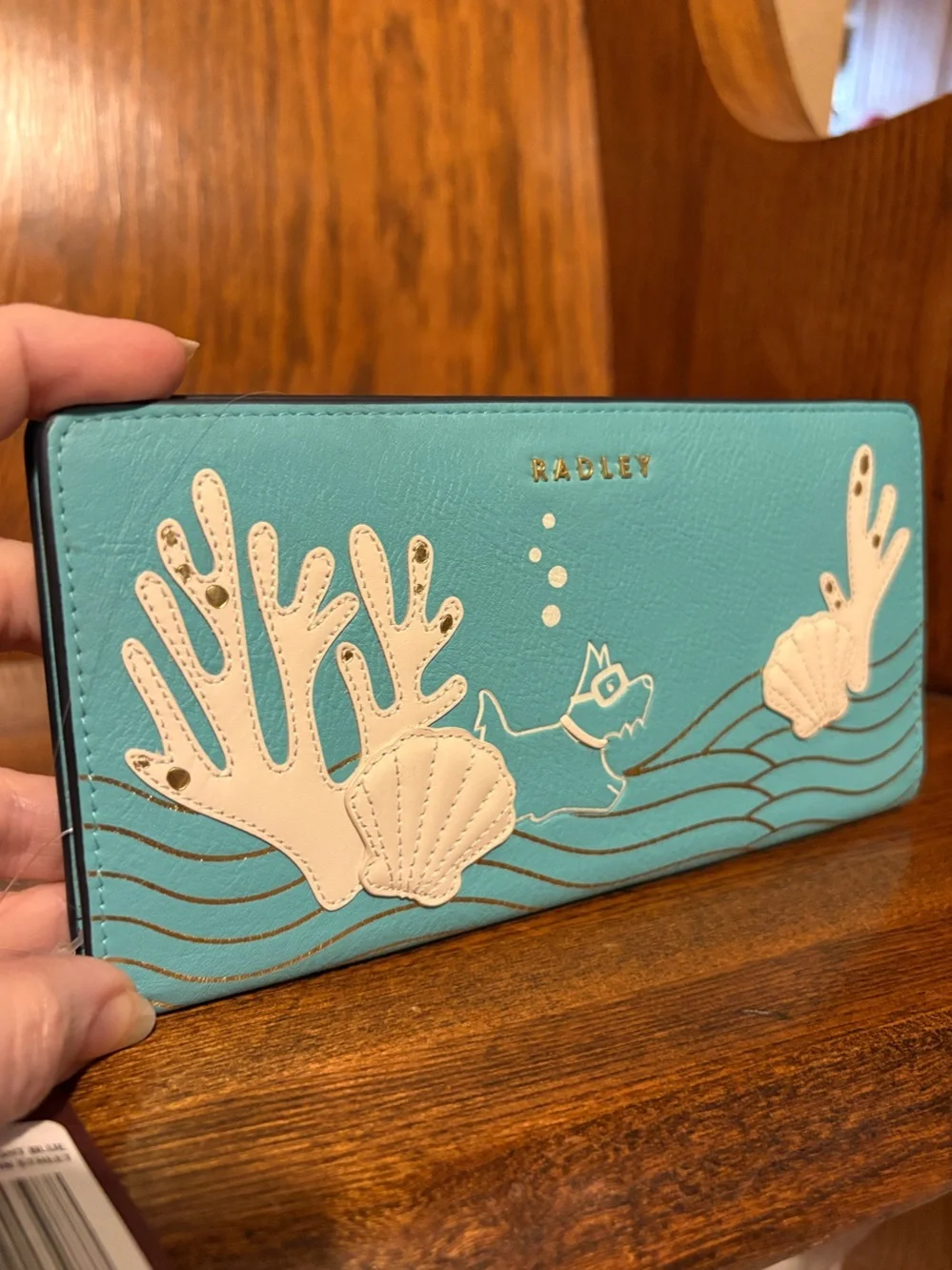 NWT-Radley London-Coin Street-Lg Bifold Wallet-Seashell Theme-Bright Blue-$128